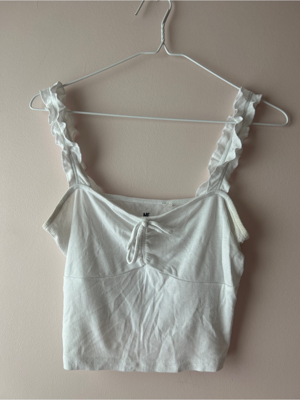 Pacsun White Ruffled Strap Ribbed Tank Top